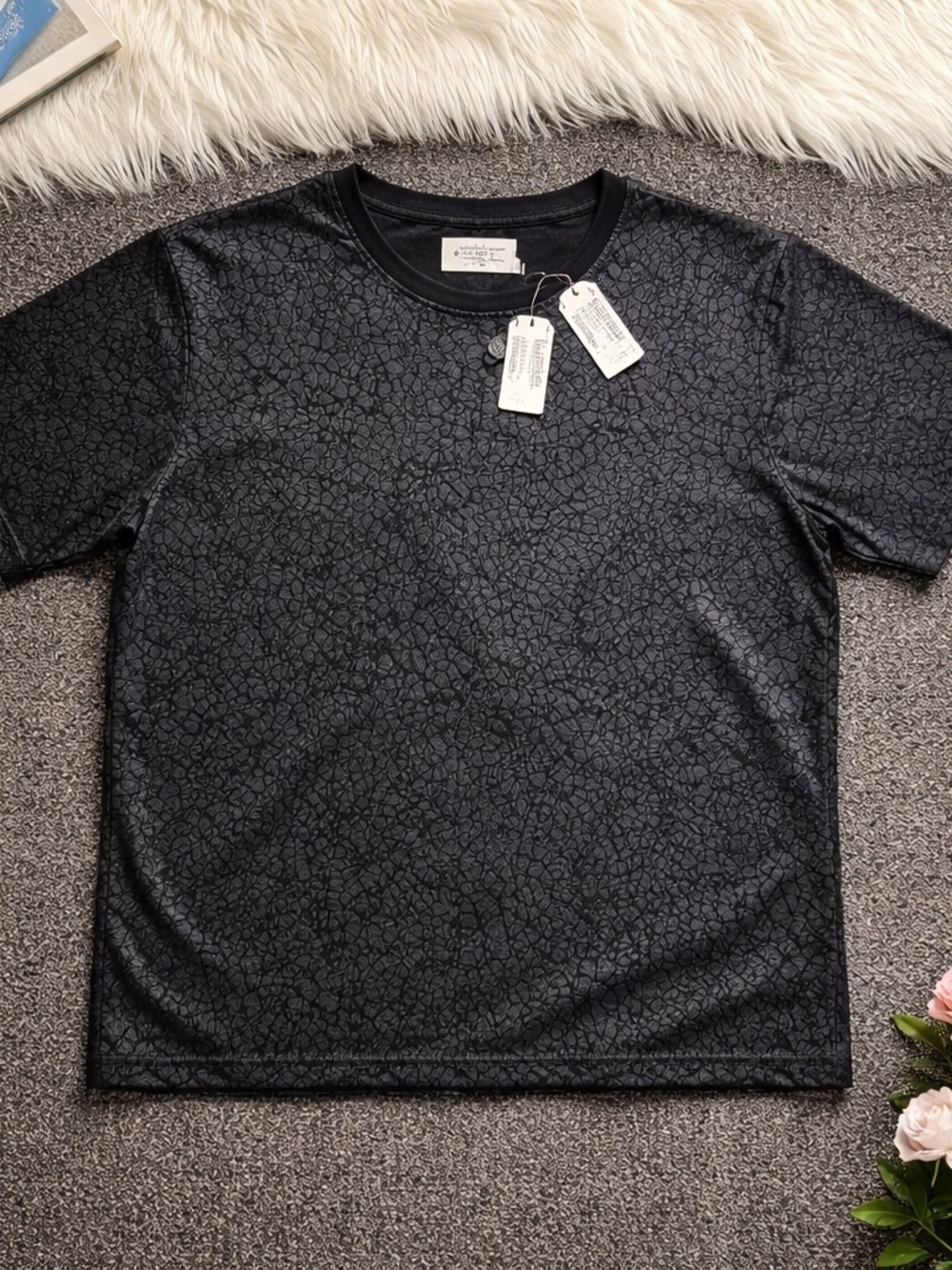 Eleven Paris Black Textured Crew Neck Tee